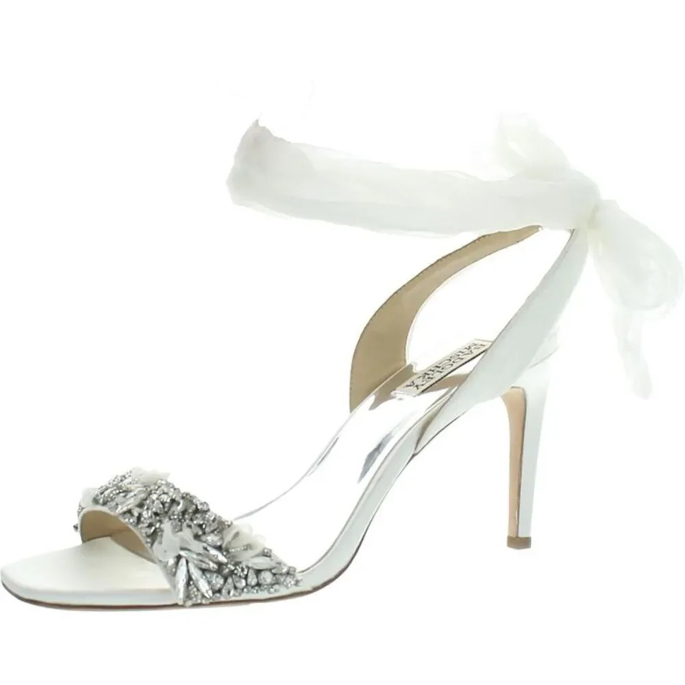 Badgley Mischka Womens Bobbie White Embellished Slingback Sandals Shoes NWT